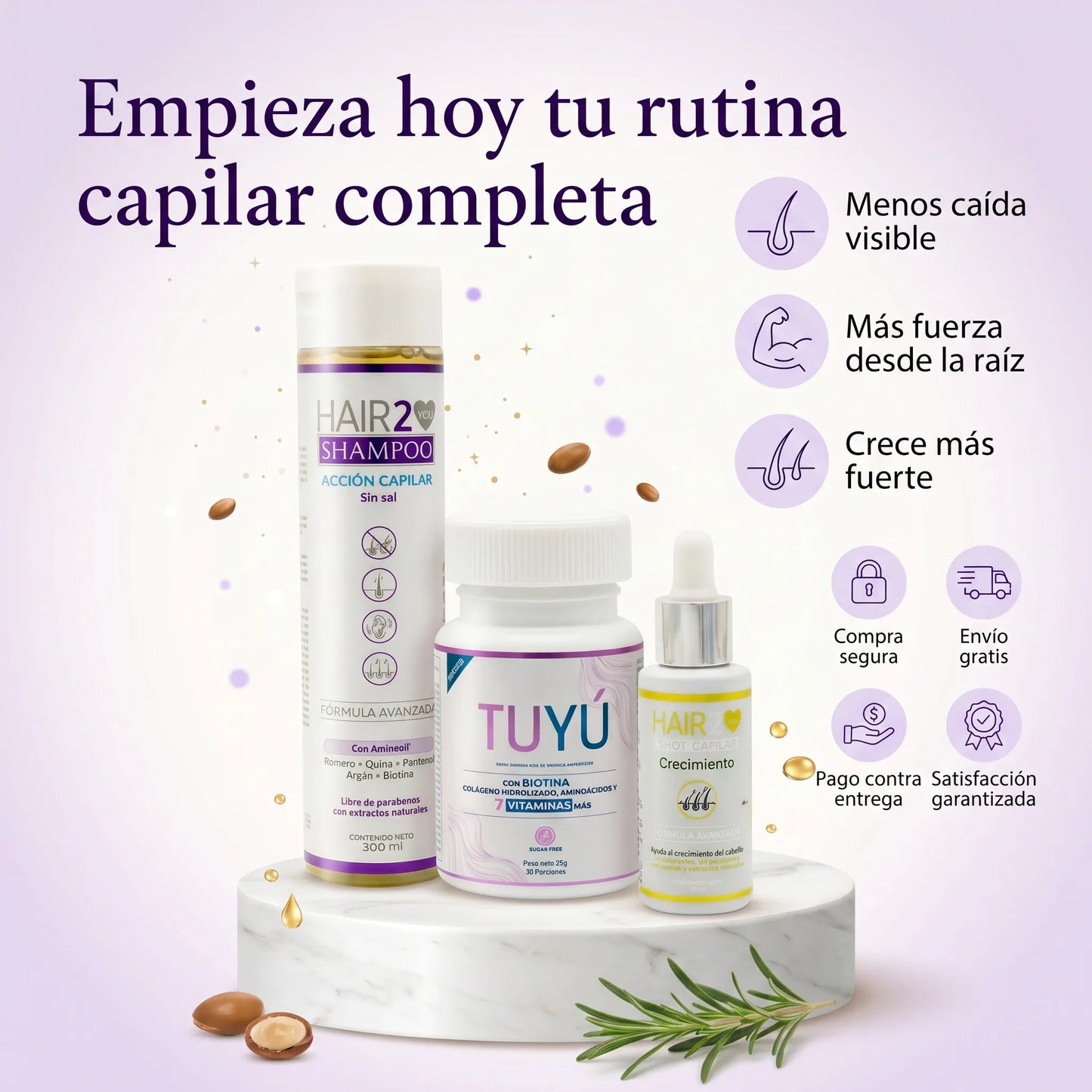 HAIR 2 YOU RUTINA 3 EN 1 ( SHAMPOO - VITAMINAS - SHOT )