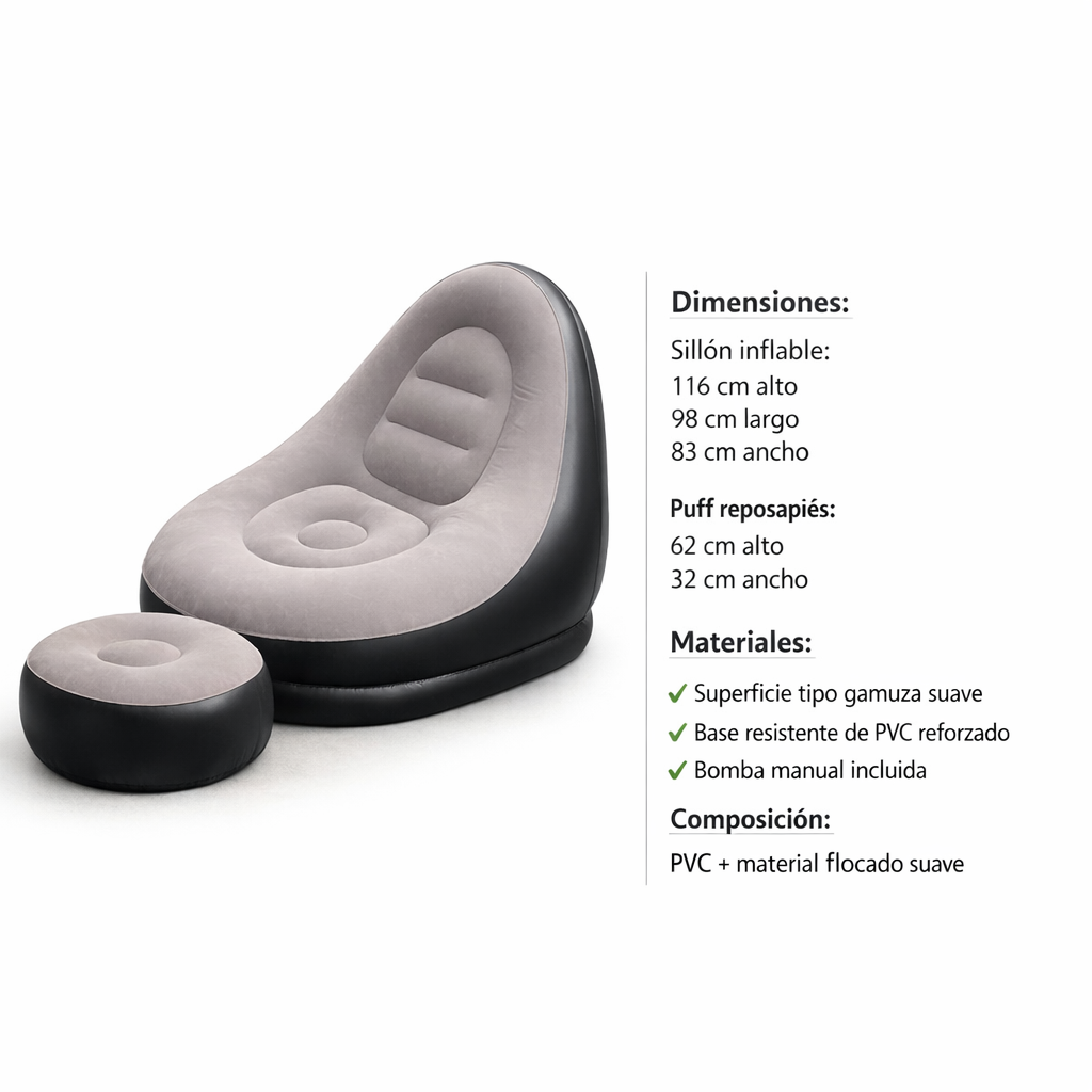 🎄🛋️SILLÓN INFLABLE CON PUFF REPOSAPIÉS🛋️🎄