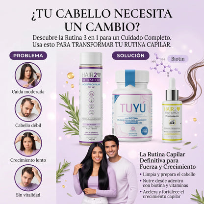 HAIR 2 YOU RUTINA 3 EN 1 ( SHAMPOO - VITAMINAS - SHOT )