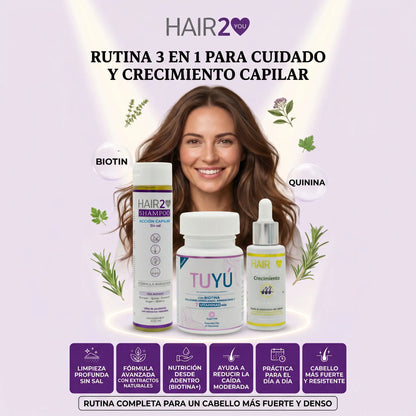 HAIR 2 YOU RUTINA 3 EN 1 ( SHAMPOO - VITAMINAS - SHOT )