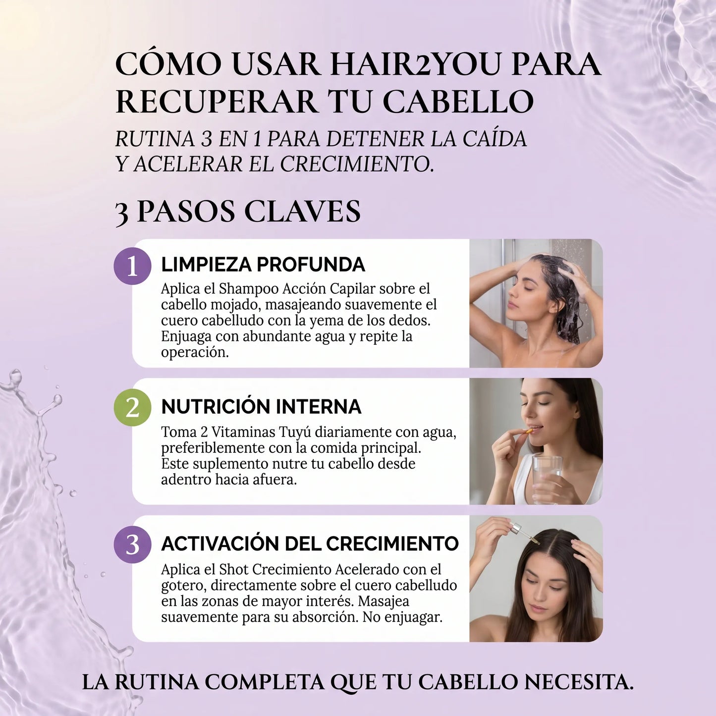 HAIR 2 YOU RUTINA 3 EN 1 ( SHAMPOO - VITAMINAS - SHOT )