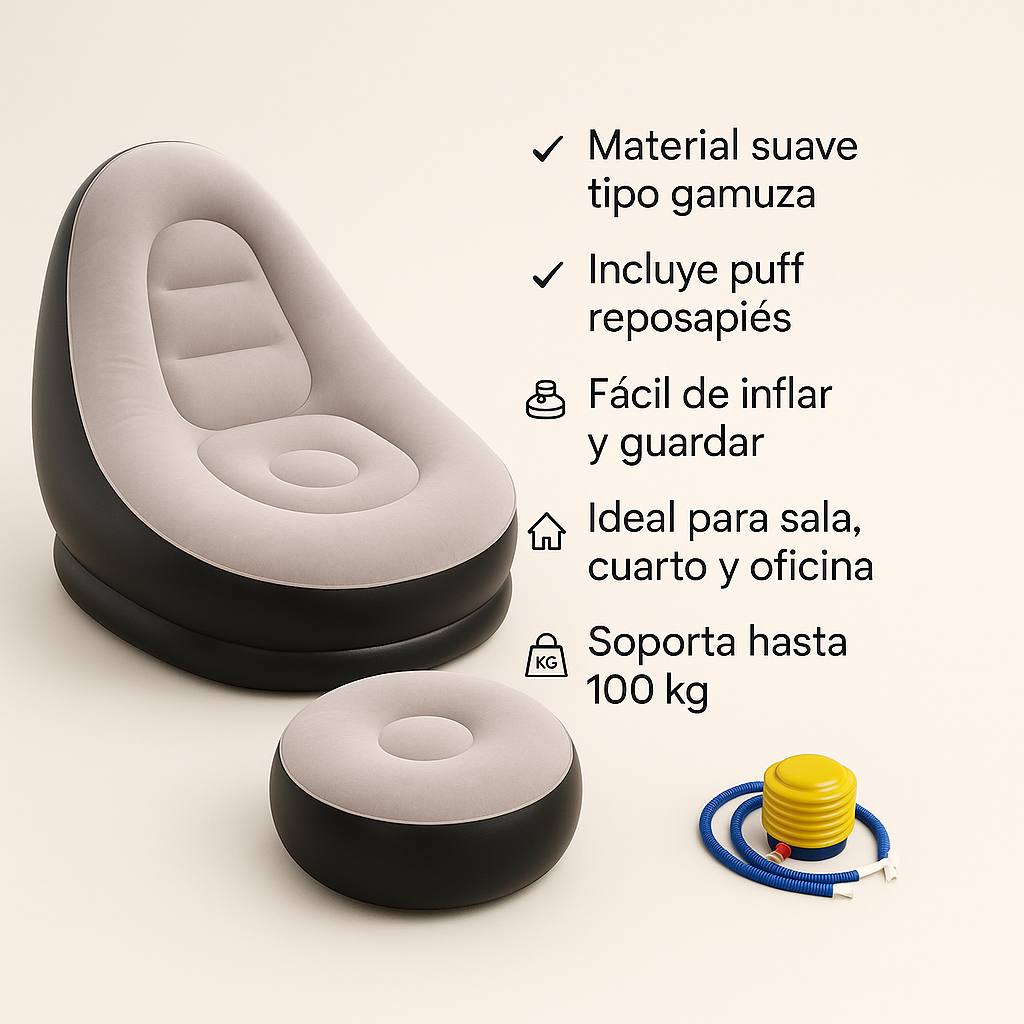 🎄🛋️SILLÓN INFLABLE CON PUFF REPOSAPIÉS🛋️🎄