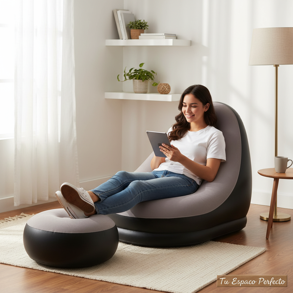 🎄🛋️SILLÓN INFLABLE CON PUFF REPOSAPIÉS🛋️🎄