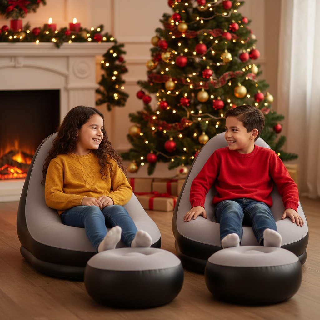 🎄🛋️SILLÓN INFLABLE CON PUFF REPOSAPIÉS🛋️🎄